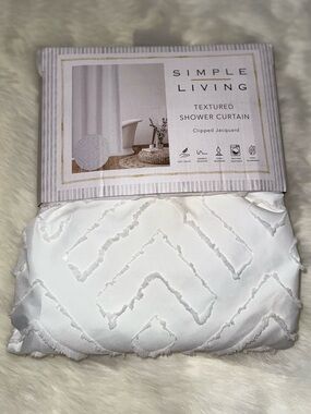 Simple Living White Textured Clipped Jacquard Shower Curtain 72” X 72”